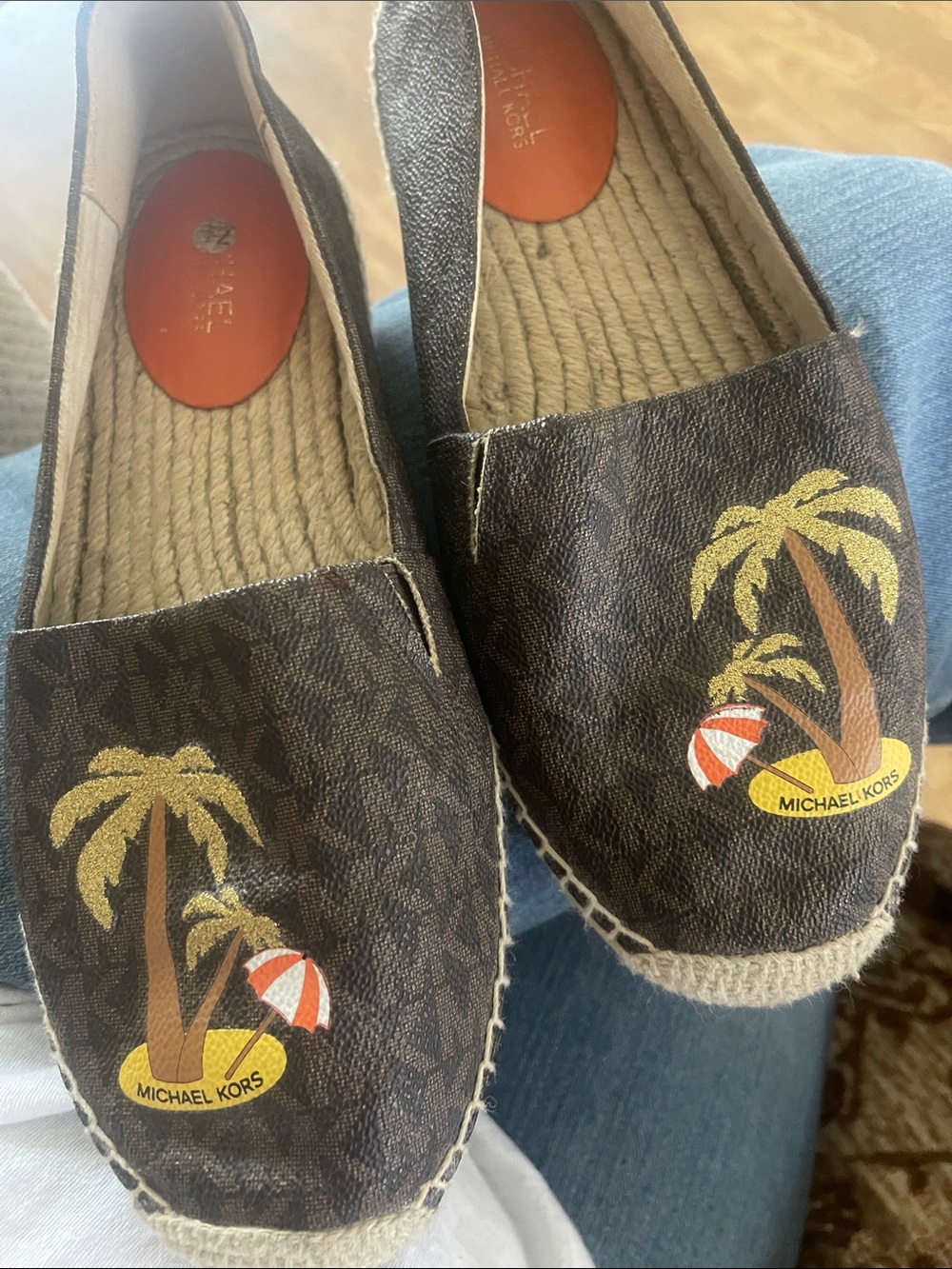 Michael Kors Brown Logo Espadrilles with Palm Tree and Beach Graphic